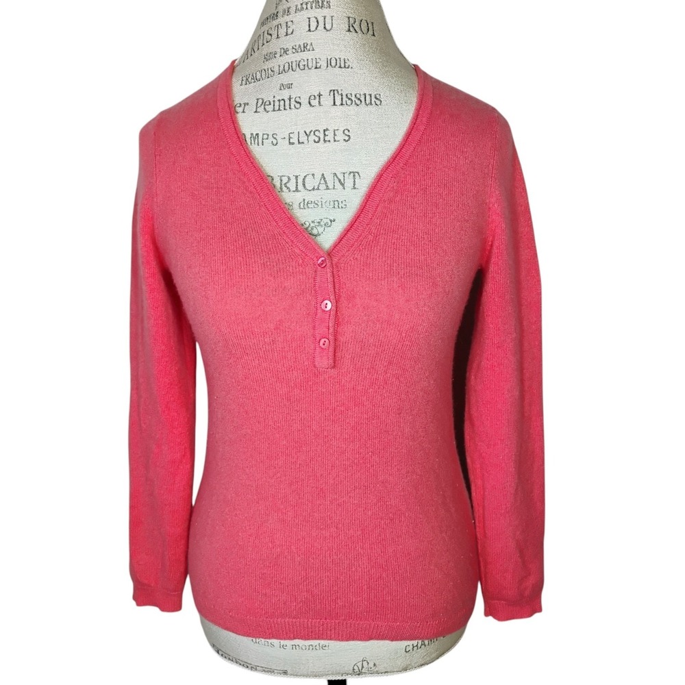 Alex Marie Cashmere Henley Sweater Womens Small Coral Pink Colorful Luxury